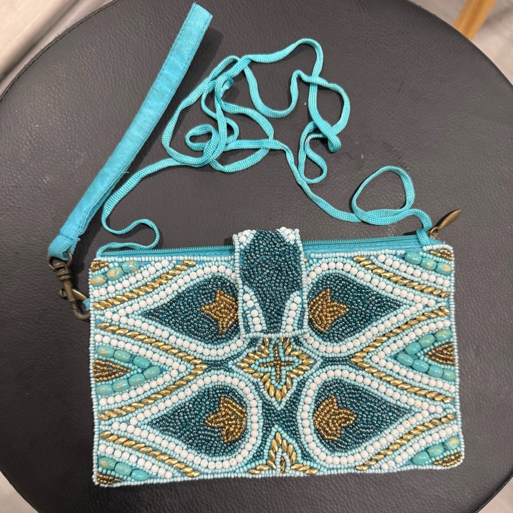 Beaded Turquoise and Gold Women's Bag